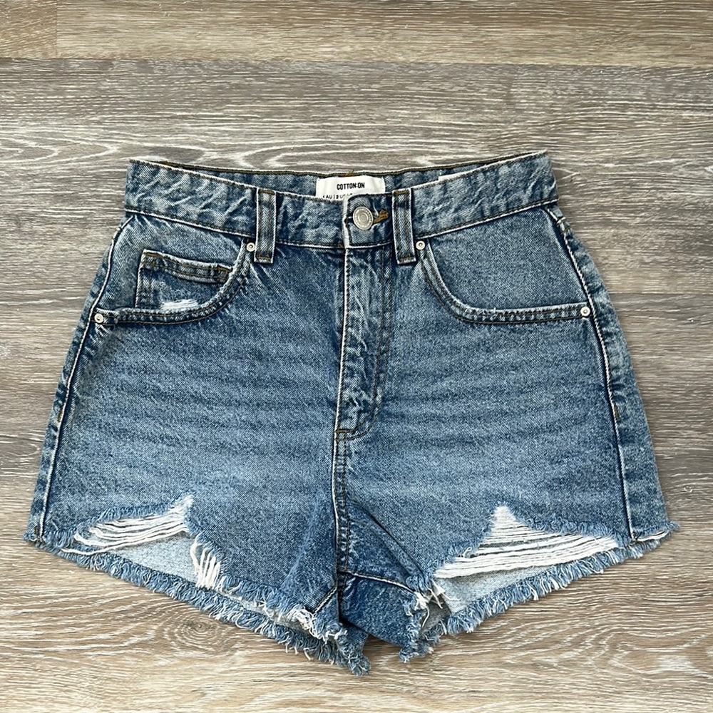 Cotton On Blue Jean Shorts High-Waisted Distressed